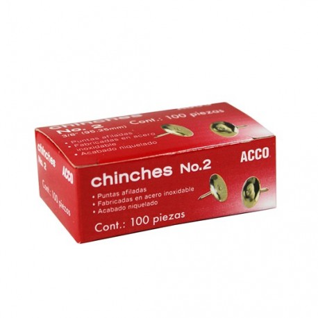 CHINCHETA DE ACERO NIQUELADA ACCO DE 9.52 MM CABEZA DE METAL 1 CAJA CON 100 PIEZAS