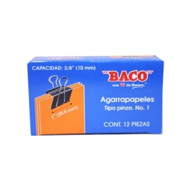 SUJETADOCUMENTOS MINI DE 10 MM BACO CAPACIDAD HASTA 32 HOJAS 1 CAJA CON 12 PIEZAS