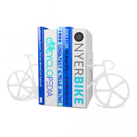 SUJETA LIBROS EN FORMA DE BICICLETA JUST MUSTARD DE METAL COLOR BLANCO