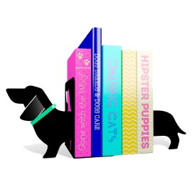 SUJETA LIBROS EN FORMA DE PERRO SALCHICHA JUST MUSTARD DE METAL COLOR NEGRO 1 PIEZA