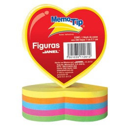 NOTA ADHESIVA REMOVIBLE JANEL MEMOTIP COLORES NEON FORMA DE CORAZON 250 HOJAS