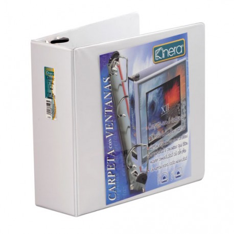CARPETA DE VINIL PANORAMICA ARILLO EN D DE 2.5 PULGADAS COLOR BLANCA KINERA 9202BL 1 PIEZA