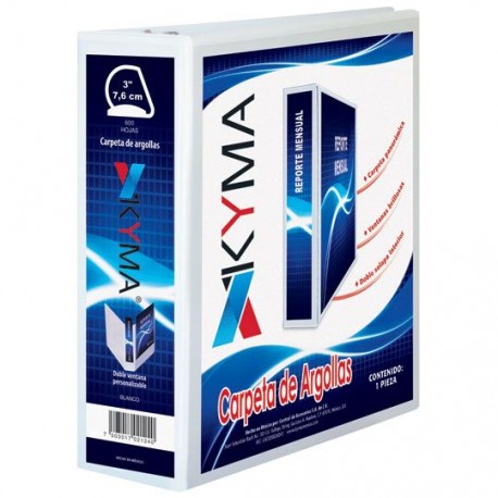CARPETA DE VINIL PANORAMICA ARILLO EN D DE 3 PULGADAS COLOR BLANCA KYMA KYMA 1 PIEZA