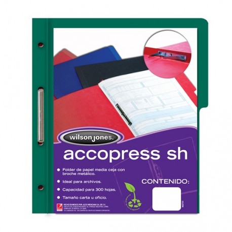 FOLDER DE PAPEL TAMAÑO CARTA ACCO ACCOPRESS P4578 TIPO CARPETA COLOR VERDE OSCURO 1 PQ C/10 PZS