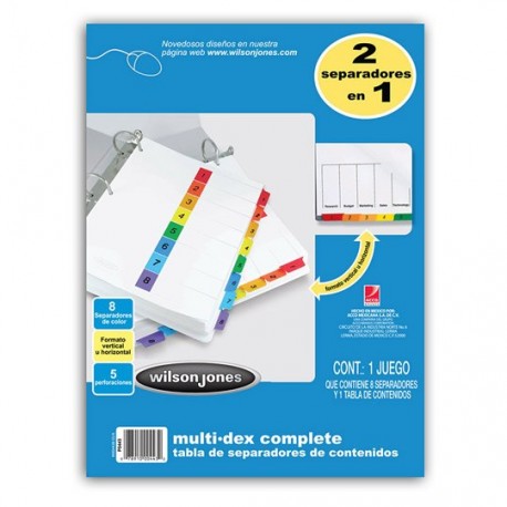 SEPARADOR WILSON JONES P0443 TAMAÑO CARTA CON 8 DIVISIONES DE PAPEL CON CEJAS MULTICOLOR 1 JUEGO
