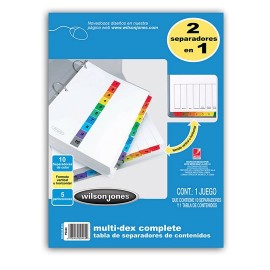 SEPARADOR WILSON JONES P0444 TAMAÑO CARTA CON 10 DIVISIONES DE PAPEL CON CEJAS MULTICOLOR 1 JUEGO