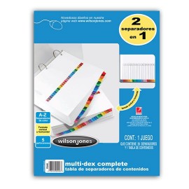 SEPARADOR WILSON JONES P0448 TAMAÑO CARTA CON ALFABETICO A-Z DE PAPEL CON CEJAS MULTICOLOR 1 JUEGO