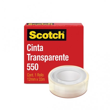 CINTA ADHESIVA CORTE FACIL SCOTCH 550 TRANSPARENTE DE 12 MM X 33 M 1 PZA