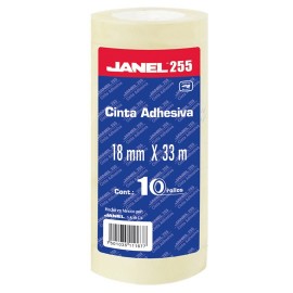 CINTA ADHESIVA CORTE FACIL JANEL 255 TRANSPARENTE DE 18 MM X 33 M BLISTER CON 10 PZAS