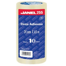 CINTA ADHESIVA CORTE FACIL JANEL 255 TRANSPARENTE DE 24 MM X 65 M BLISTER CON 10 PZAS