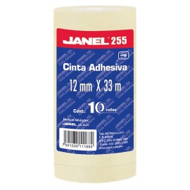 CINTA ADHESIVA CORTE FACIL JANEL 255 TRANSPARENTE DE 12 MM X 33 M BLISTER CON 10 PZAS