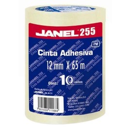 CINTA ADHESIVA CORTE FACIL JANEL 255 TRANSPARENTE DE 12 MM X 65 M BLISTER CON 10 PZAS