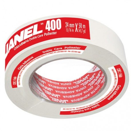 CINTA ADHESIVA DOBLE CAPA DE POLIESTER JANEL 400 COLOR BLANCO DE 24 MM X 50 M 1 PZA