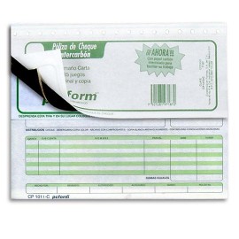 POLIZA DE CHEQUE PC FORM CP-1011-C TAMAÑO ½ OFICIO INTERCARBON 1 BLOCK CON 25 JUEGOS