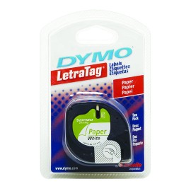 CINTA PARA ROTULADOR DYMO LETRATAG COLOR NEGRO SOBRE COLOR BLANCO TAMAÑO 12MM X 4M