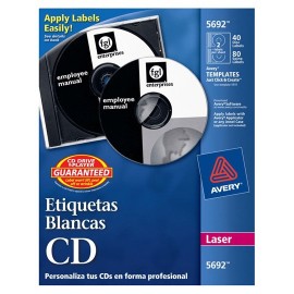 ETIQUETAS PARA CD / DVD AVERY 5692 COLOR BLANCO 40 PIEZAS PARA DISCO Y 80 PIEZAS PARA EL LOMO