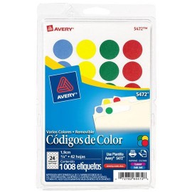 ETIQUETAS CIRCULARES VARIOS COLORES AVERY 5472 DE 1.9 CM DIAMETRO 1 PAQUETE