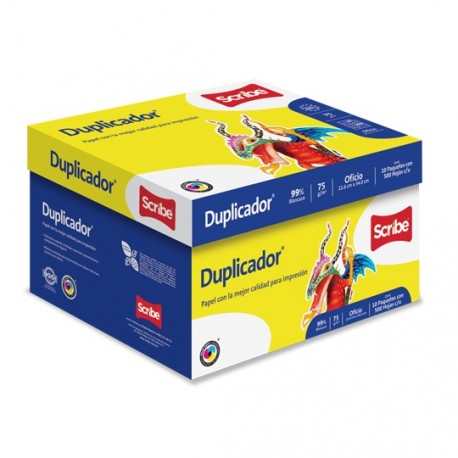 CAJA DE PAPEL BOND BLANCO OFICIO SCRIBE DUPLICADOR GRAMAJE 75 GRS BLANCURA 98 PORCIENTO 8.5 X 13.3 PULGADAS