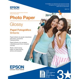 PAPEL FOTOGRAFICO EPSON GLOSSY PHOTO S041141 TAMAÑO CARTA 8.5 X 11 PULGADAS 20 HOJAS