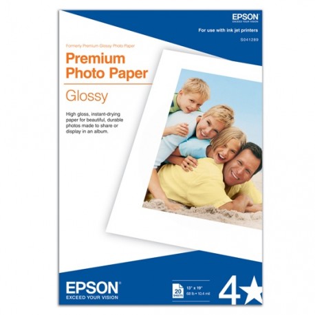 PAPEL FOTOGRAFICO EPSON PREMIUM SATINADO S041289 TAMAÑO SUPER B 13X 19 PULGADAS 20 HOJAS