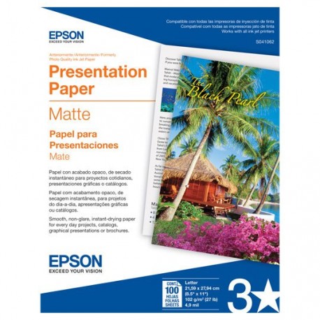 PAPEL FOTOGRAFICO EPSON MATTE S041062 TAMAÑO CARTA 8.5 X 11 PULGADAS 100 HOJAS