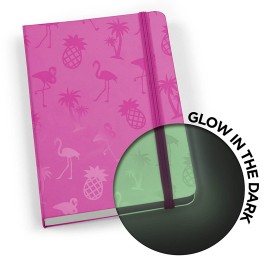 CUADERNO MINI BOOK BLANCO JUST MUSTARD DE 40 PAGINAS SUAVE CON DISEÑO TROPICAL BRILLA EN LA OSCURIDAD TIPO ENGRAPADO 1 PIEZA