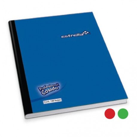 CUADERNO PROFESIONAL CUADRO CHICO ESTRELLA DE 100 HOJAS PASTA DURA TIPO COSIDO 1 PIEZA