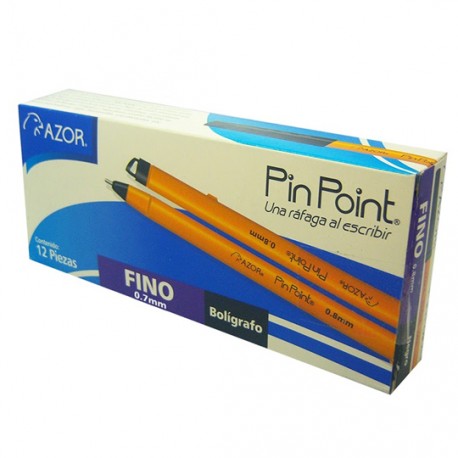 BOLIGRAFO AZOR PIN POINT COLOR NEGRO DE PUNTO FINO 0.7 MM TIPO DE BARRIL REDONDO BLISTER CON 12 PZAS