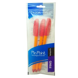 BOLIGRAFO AZOR PIN POINT COLOR ROJO DE PUNTO FINO 0.7 MM TIPO DE BARRIL REDONDO BLISTER CON 3 PZ