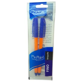 BOLIGRAFO AZOR PIN POINT COLOR AZUL DE PUNTO FINO 0.7 MM TIPO DE BARRIL REDONDO BLISTER CON 2 PZ
