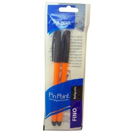BOLIGRAFO AZOR PIN POINT COLOR NEGRO DE PUNTO FINO 0.7 MM TIPO DE BARRIL REDONDO BLISTER CON 2 PZ