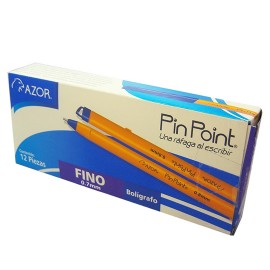 BOLIGRAFO AZOR PIN POINT COLOR AZUL DE PUNTO FINO 0.7 MM TIPO DE BARRIL REDONDO BLISTER CON 12 PZAS