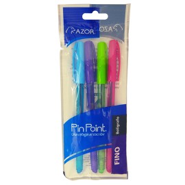BOLIGRAFO AZOR PIN POINT COLOR SURTIDO DE PUNTO FINO 0.7 MM TIPO DE BARRIL REDONDO BLISTER CON 4 PZ