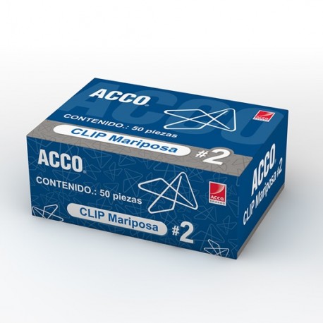 CLIP MARIPOSA ACCO NUMERO 2 CAJA CON 50 CLIPS