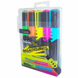 MARCADOR RESALTADOR AZOR VISION PLUS 2625 COLOR SURTIDO 1 CAJA CON 5 PIEZAS