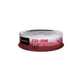 DISCO COMPACTO CD-RW SONY 25CRW80 CAPACIDAD 700 MB VELOCIDAD 48X PRESENTACION CAMPANA DE 25 PIEZAS