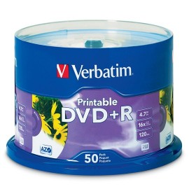 DVD DVD R IMPRIMIBLE VERBATIM 95136D CAPACIDAD 4.7 GB VELOCIDAD DE TRANSFERENCIA 16X CAMPANA DE 50 PIEZAS