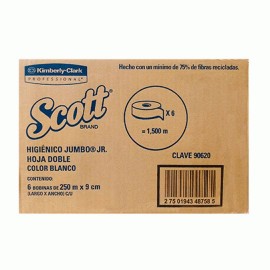 PAPEL HIGIENICO BOBINA SCOTT 90620 JR HOJA DOBLE DE 250 M X 9.5 CM 6 PZAS
