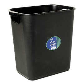 CESTO DE BASURA RECTANGULAR DE PLASTICO SABLON COLOR NEGRO TAMAÑO 38.5 X 25.5 X 38.7 CM PARA 24 L