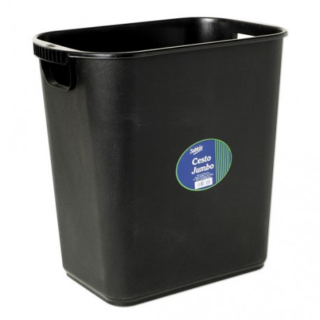CESTO DE BASURA RECTANGULAR DE PLASTICO SABLON COLOR NEGRO TAMAÑO 38.5 X 25.5 X 38.7 CM PARA 24 L