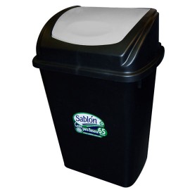 CESTO DE BASURA RECTANGULAR DE PLASTICO SABLON COLOR NEGRO TAMAÑO 71 X 36 X 47.3 CM PARA 65 L