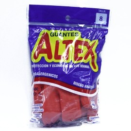 GUANTES DE HULE ALTEX DEL NUMERO 8 USO DOMESTICO COLOR ROJO 1 PZA