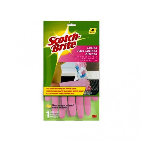 GUANTES DE LATEX SCOTCH-BRITE DEL NUMERO 7 - 7 1/2 USO DOMÉSTICO COLOR ROSA 1 PZA