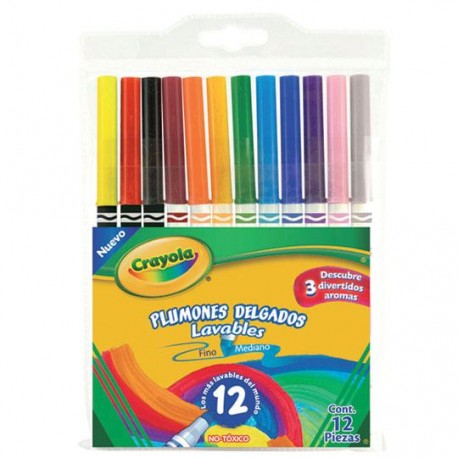 PLUMON SURTIDO CRAYOLA PLUMON DELGADO LAVABLE TIPO DE PUNTA FINA 12 PIEZAS