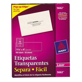 ETIQUETAS SEPARA FACIL TRANSPARENTES AVERY 5662 DE 3.4X10.2 CM 1 PAQUETE