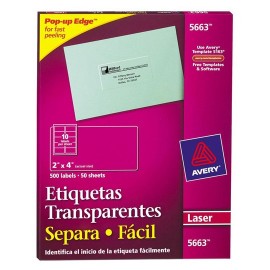 ETIQUETAS TRANSPARENTES AVERY 5663 DE 5.1 X 10.2 CM PAQUETE CON 500 PIEZAS