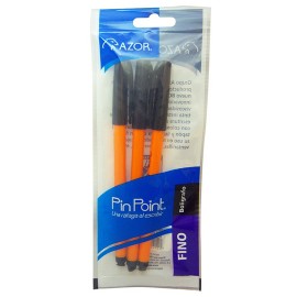 BOLIGRAFO AZOR PIN POINT COLOR NEGRO DE PUNTO FINO 0.7 MM TIPO DE BARRIL REDONDO BLISTER CON 3 PZ