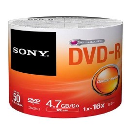 DVD DVD-R SONY 50DMR47 CAPACIDAD 4.7GB VELOCIDAD DE TRANSFERENCIA 16X CAMPANA DE 50 PIEZAS