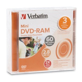 DVD MINI DVD-RAM VERBATIM 95429 CAPACIDAD 2.8GB VELOCIDAD DE TRANSFERENCIA 2X PAQUETE DE 3 PIEZAS