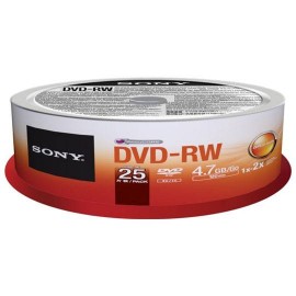DVD DVD-RW SONY 25DMW47 CAPACIDAD 4.7GB VELOCIDAD DE TRANSFERENCIA 2X CAMPANA DE 25 PIEZAS